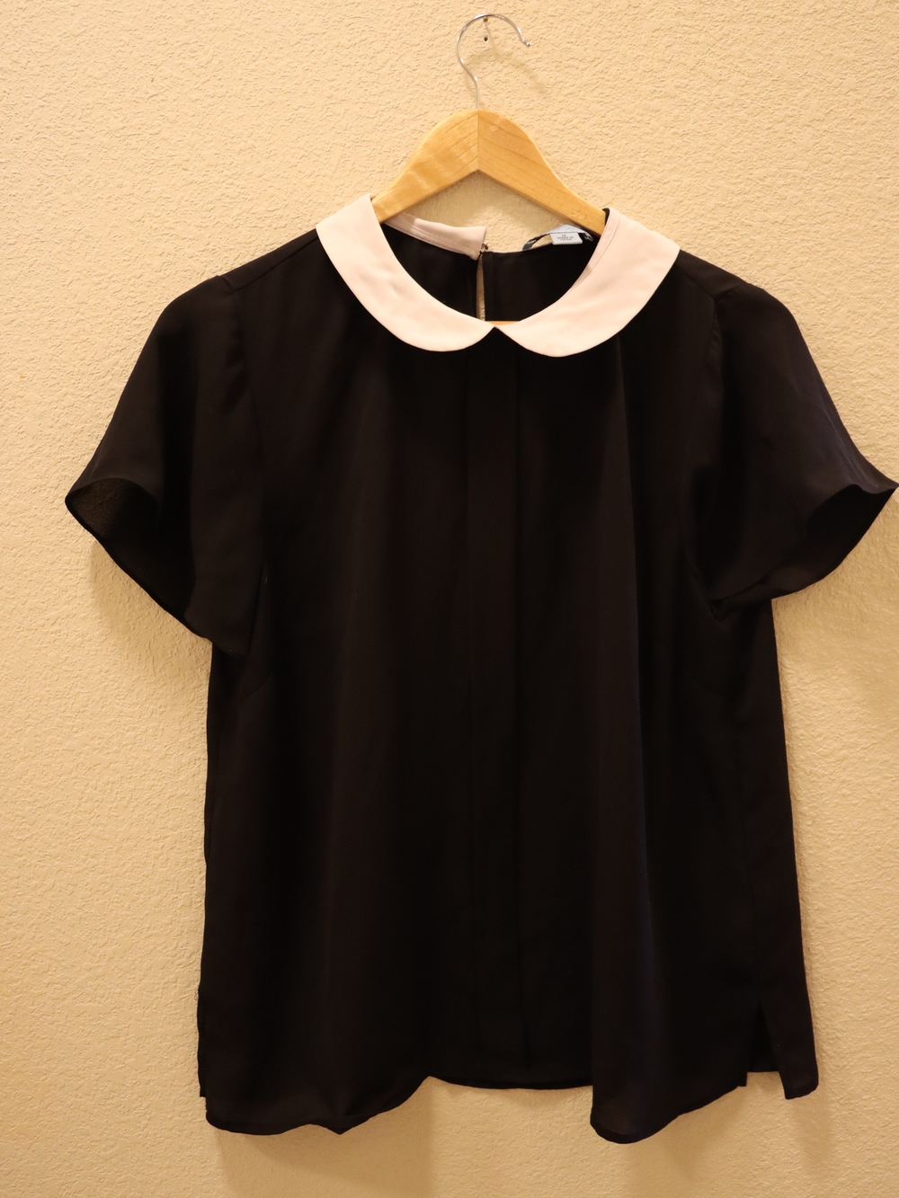 CeCe Black Blouse with White Peter Pan Collar